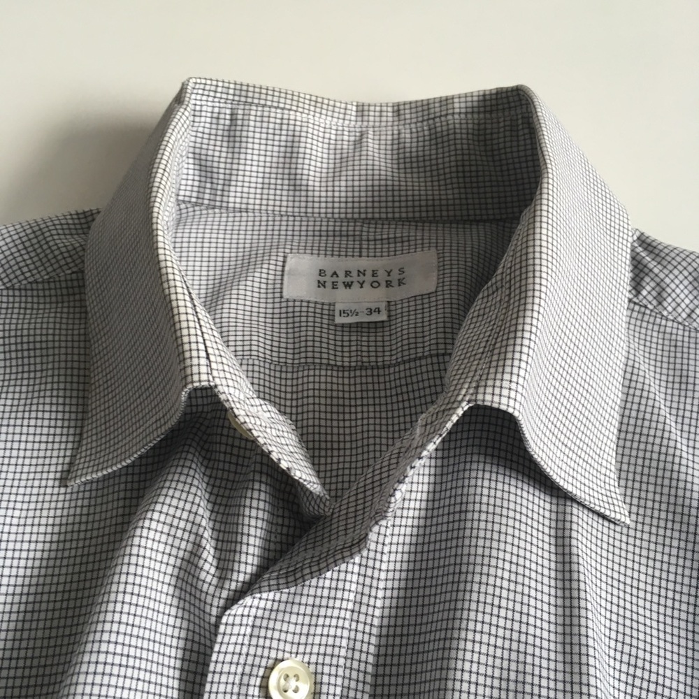 Barneys new york 100% cotton mens mini checks long sleeve shirt 15.5 pa0185